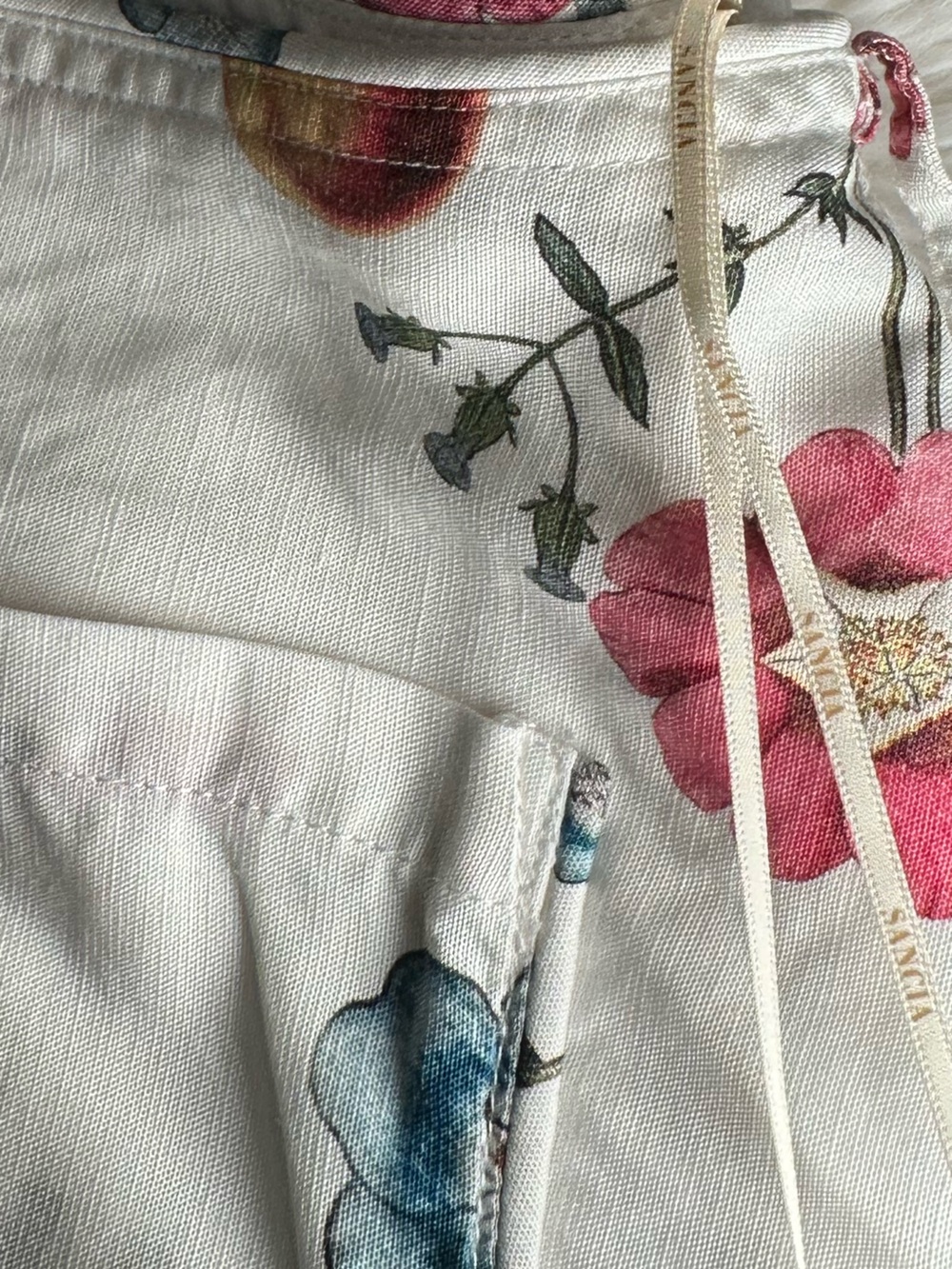 SANCIA Sastria Linen Blend Floral Shorts Size M High Rise White Lined - Picture 10 of 12